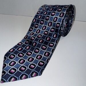 Jacob Alexander Blue Pink White Geometric Silk Men's Neck Tie